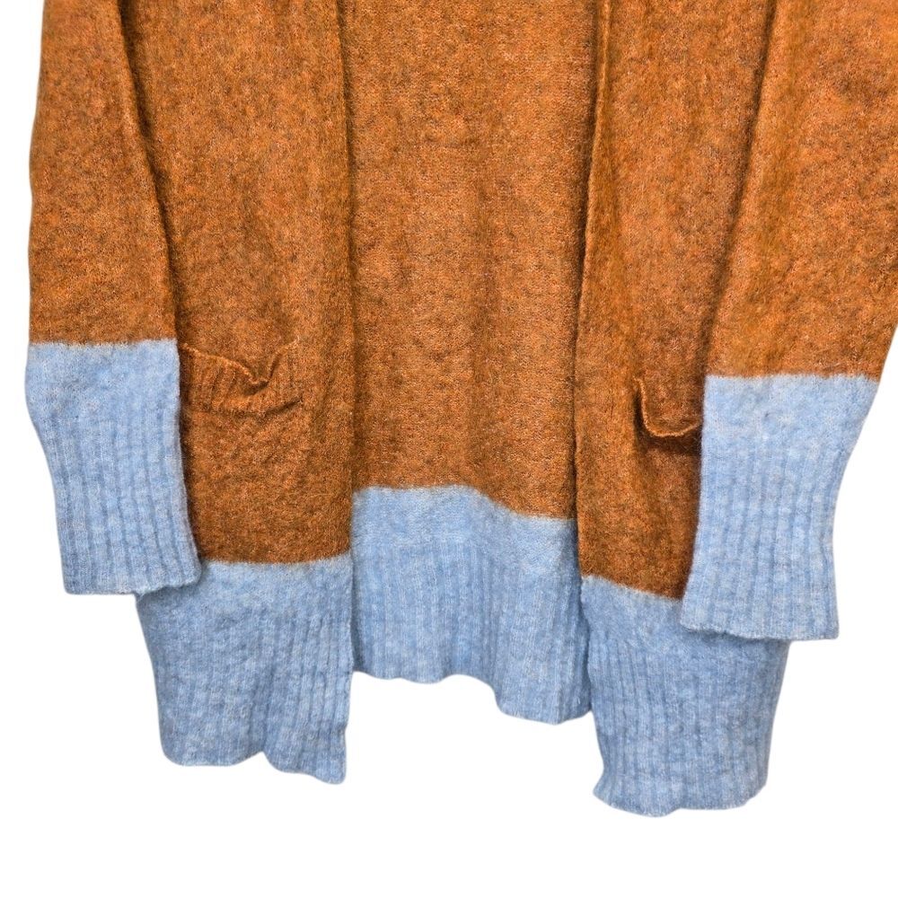 Two-Tone Women's Mohair Wool Brown Blue Open Sweater Cardigan - Picture 3 of 9